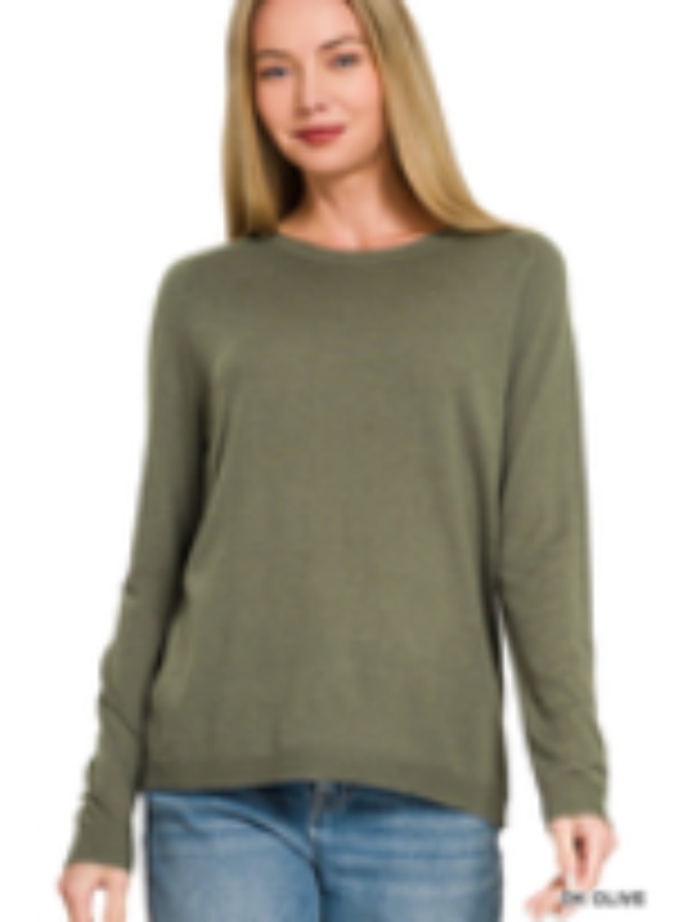 #1182 Zenana Lightweight Wool Blend Round Neck Sweater- Dark Olive